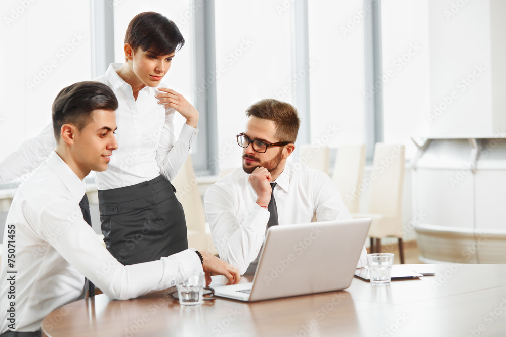 Business People. Successful business partners discuss project. T Business People. Successful business partners discuss project. T