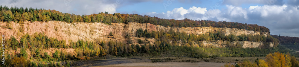 autumn forest and sandstone cliff