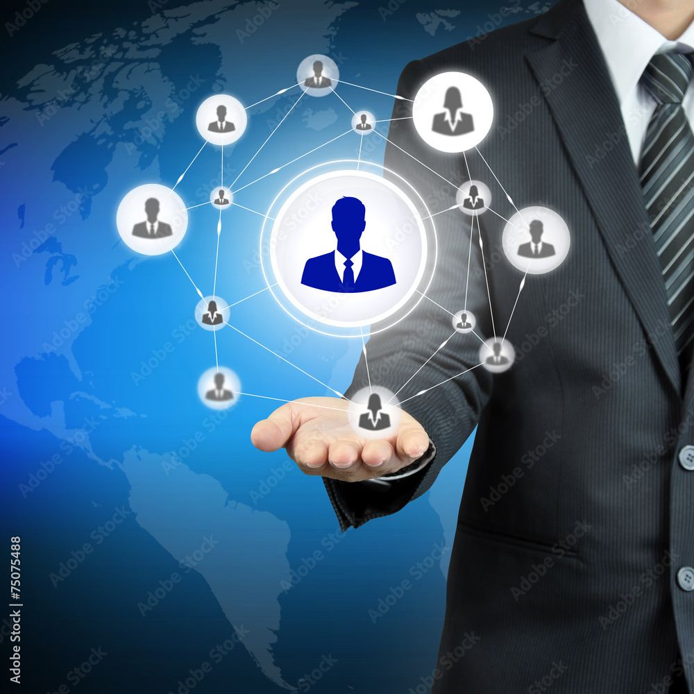 Hand carrying businessman icon network - HR & teamwork concepts Hand carrying businessman icon network - HR & teamwork concepts