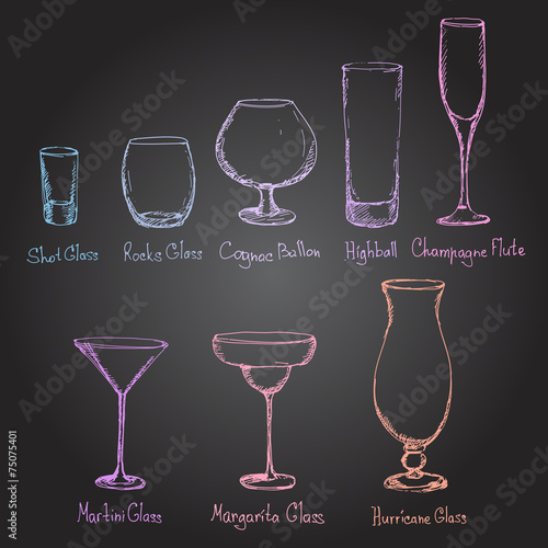 Hand drawn different kinds of glasses.