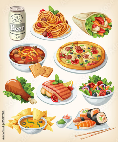 Set of traditional food icons.