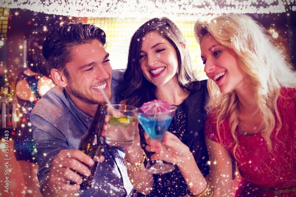Composite image of friends with drinks Composite image of friends with drinks