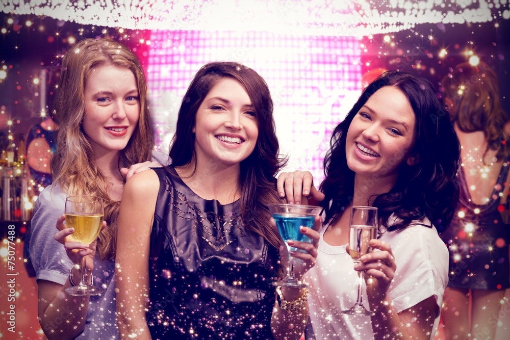 Composite image of friends with cocktails Composite image of friends with cocktails