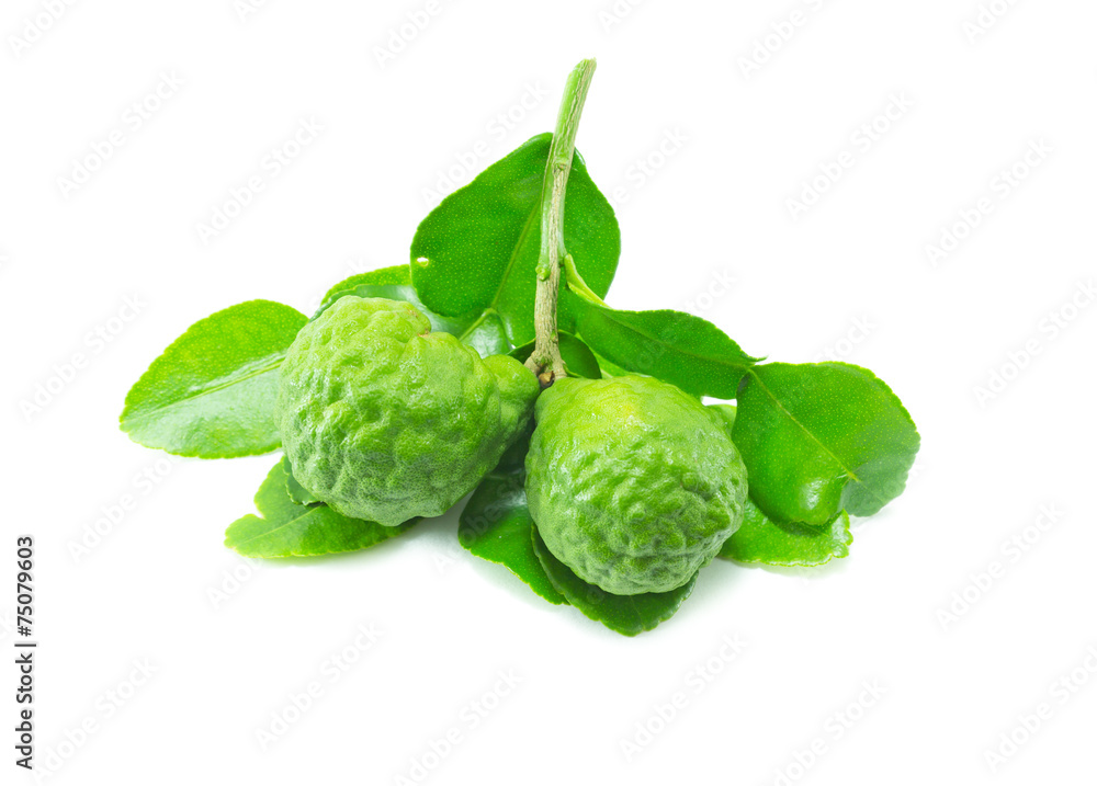 Fototapeta premium Bergamot fruit with leaf on white background