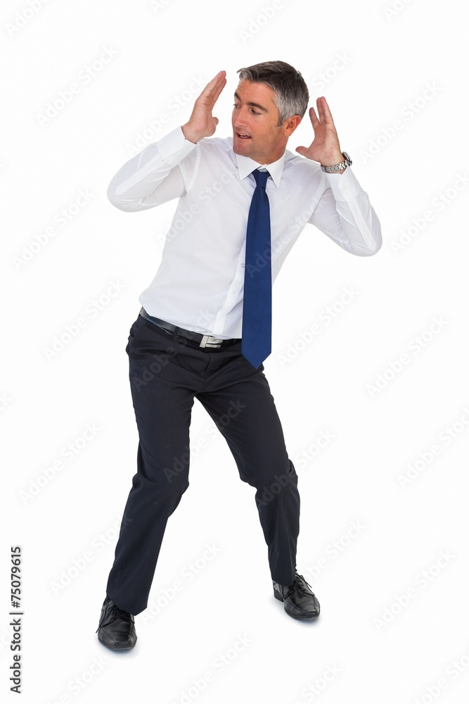 Businessman bending and with head between hands Businessman bending and with head between hands