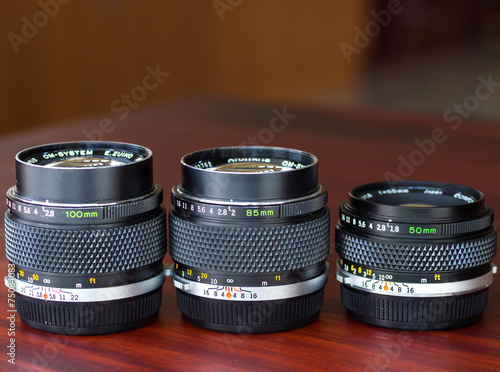 Canvas Print Different OM lenses composed together in natural light