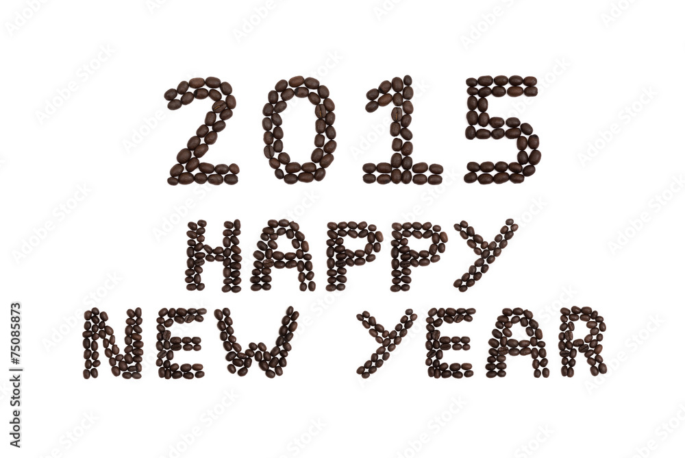 '2015 Happy New Year' written with coffee beans '2015 Happy New Year' written with coffee beans