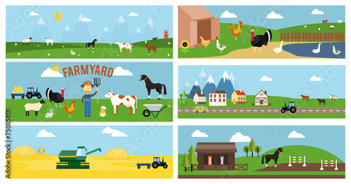 Beautiful Farmyard Cartoon Banners