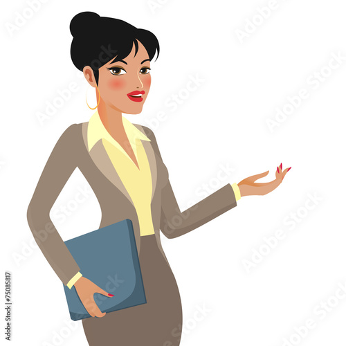 Businesswoman Cartoon Making Presentations
