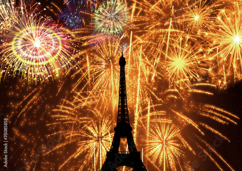 Canvas Print Fogos de Artifício Torre Eiffel