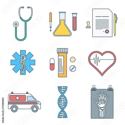 vector various color outline medical icons set