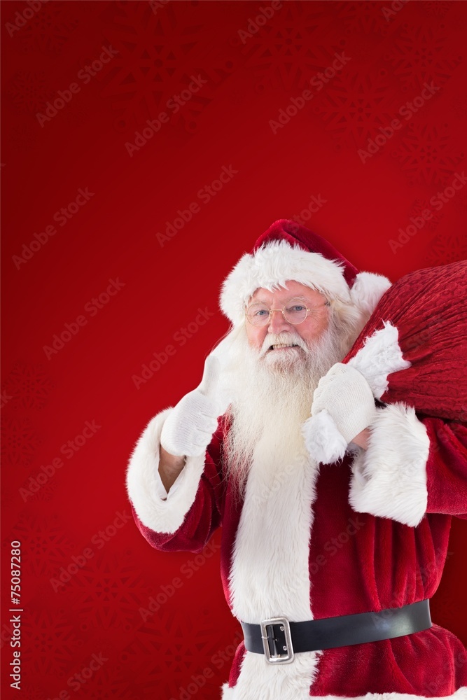 Naklejka premium Composite image of santa likes to carry his sack