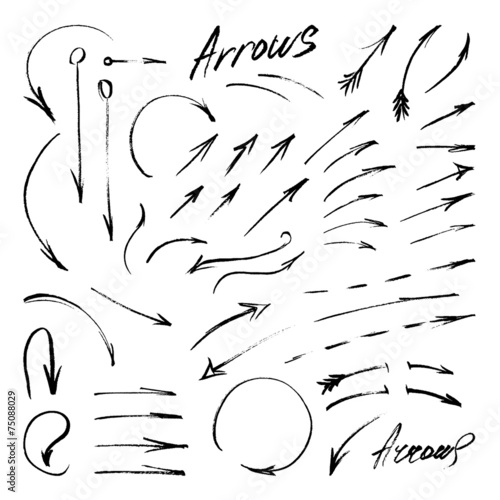 Hand-drawn isolated sketchy arrows set