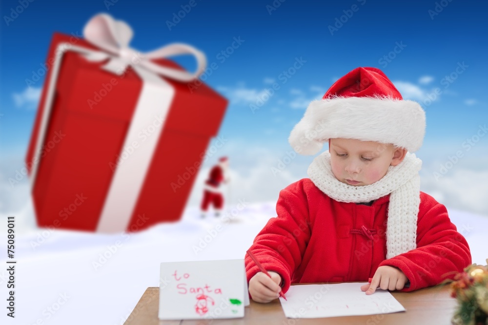 Composite image of cute boy drawing festive pictures Composite image of cute boy drawing festive pictures