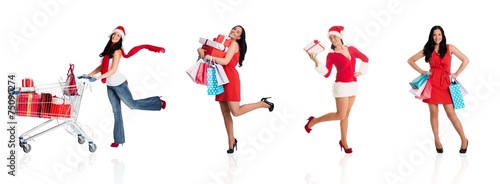 Composite image of woman standing with shopping bags