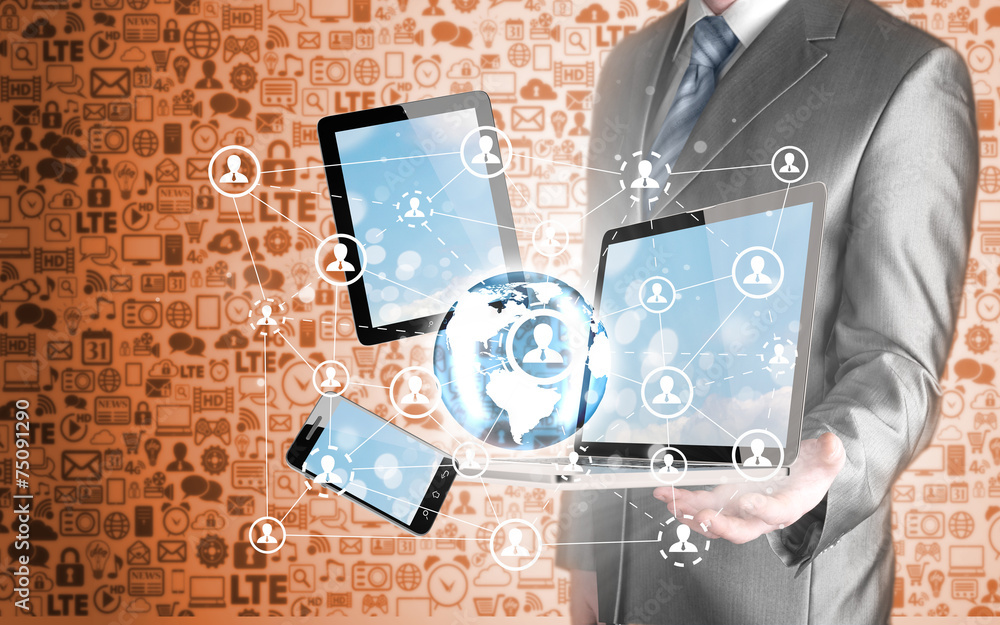 Business man using tablet PC and smartphone social connection Business man using tablet PC and smartphone social connection