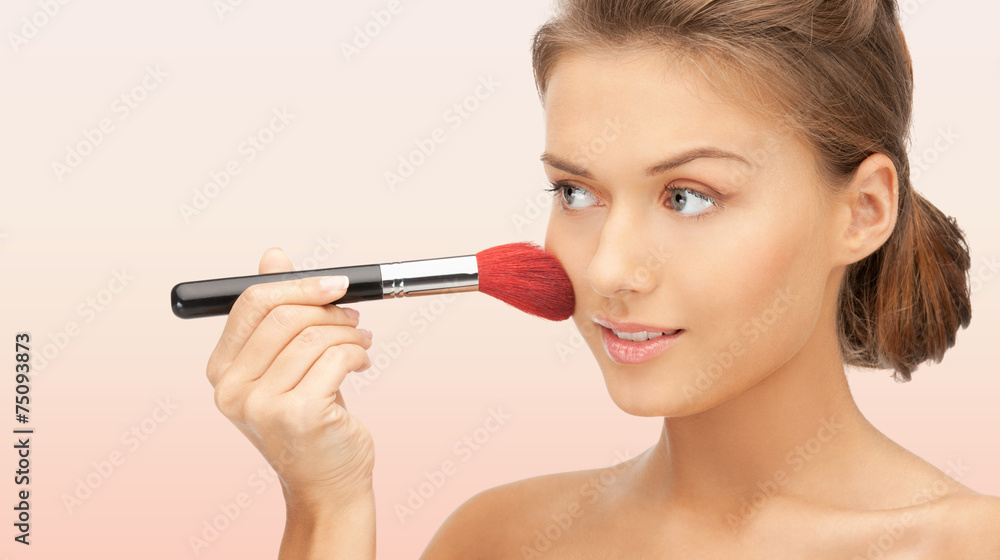 beautiful smiling woman with make up brush beautiful smiling woman with make up brush