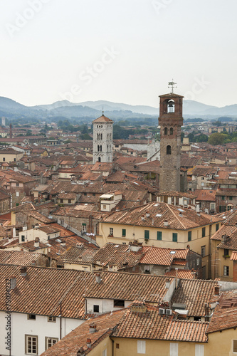 Lucca cityscape from Guinigi Tower, Tuscany, Italy © Panama