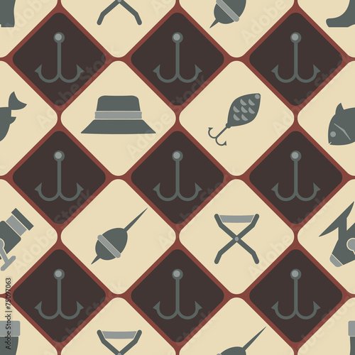 seamless background with fishing attributes