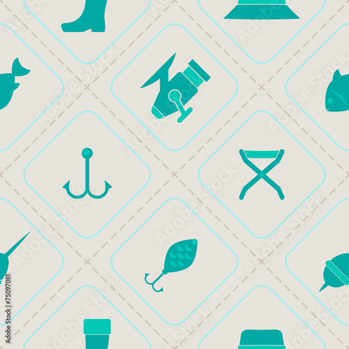 seamless background with fishing attributes