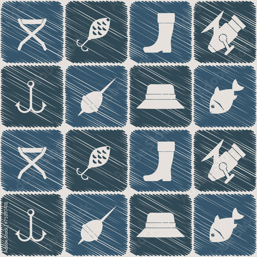 seamless background with fishing attributes