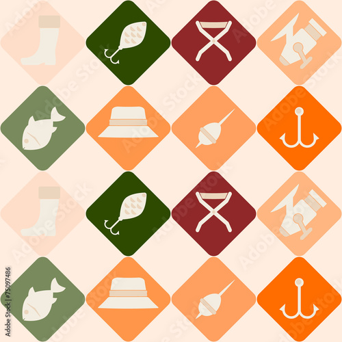 seamless background with fishing attributes