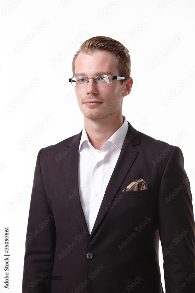 businessman in glasses with smiling businessman in glasses with smiling