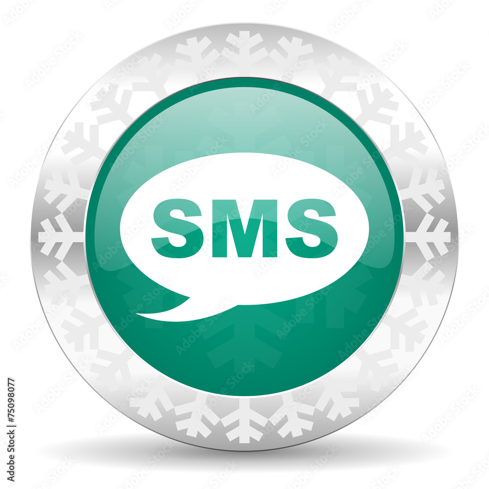 sms green icon, christmas button, message sign