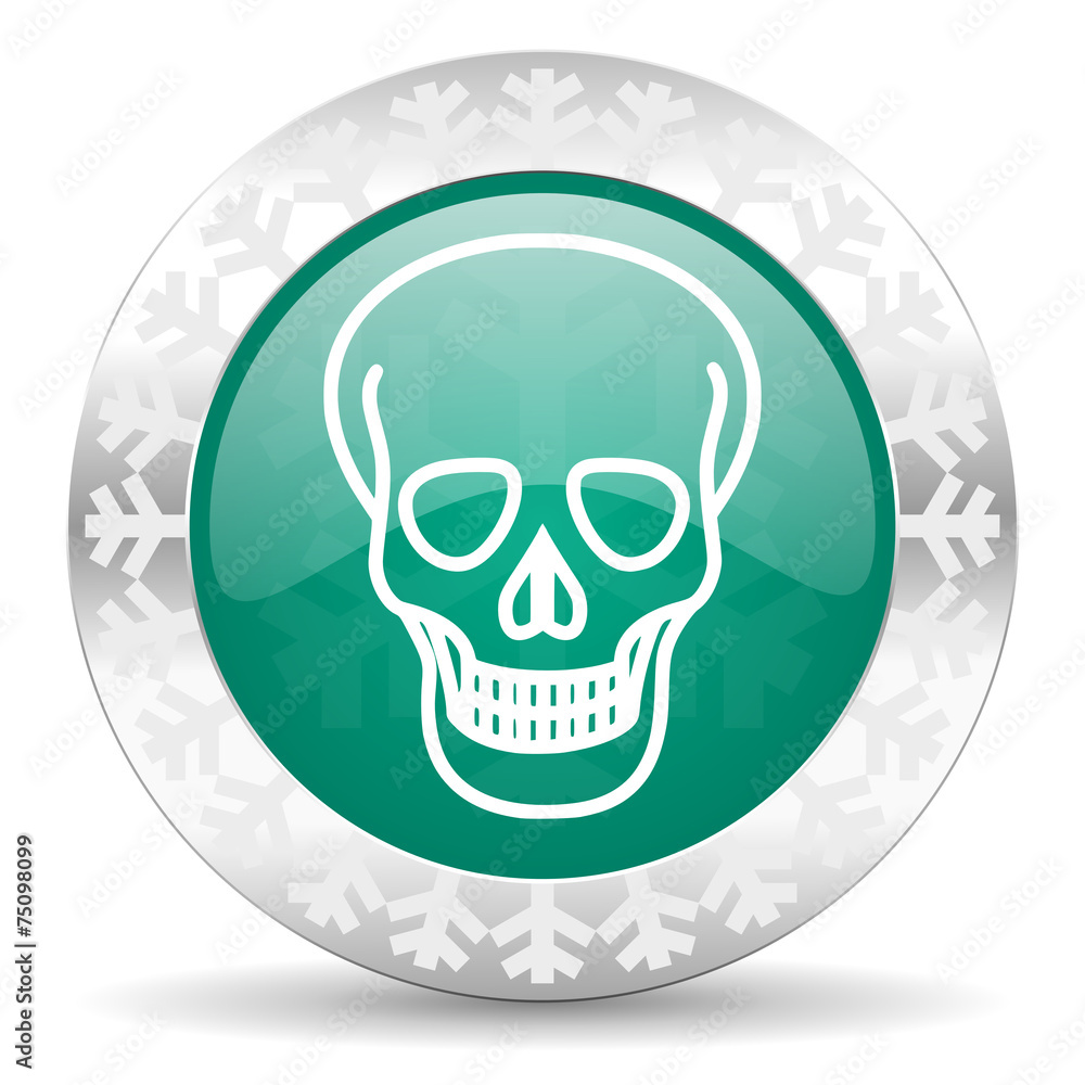 skull green icon, christmas button, death sign