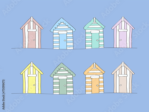 Hand Drawn Beach huts & Bunting