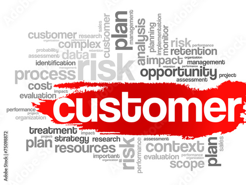 Customer concept in word tag cloud, vector background