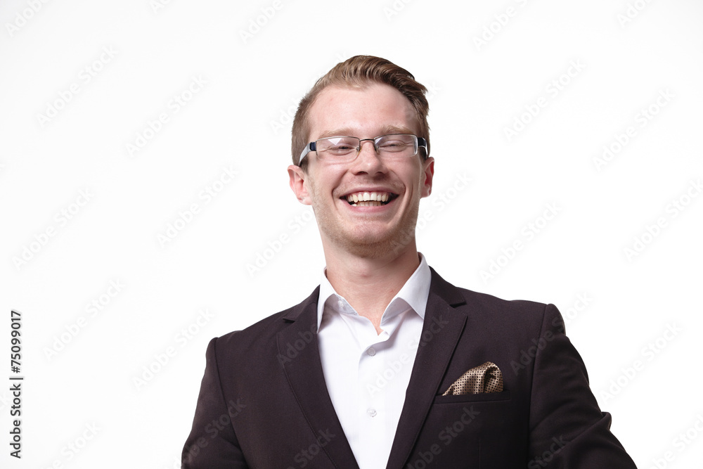 businessman in glasses with smiling businessman in glasses with smiling