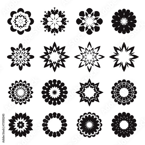 Fototapeta Naklejka Na Ścianę i Meble -  Set of black geometric flowers