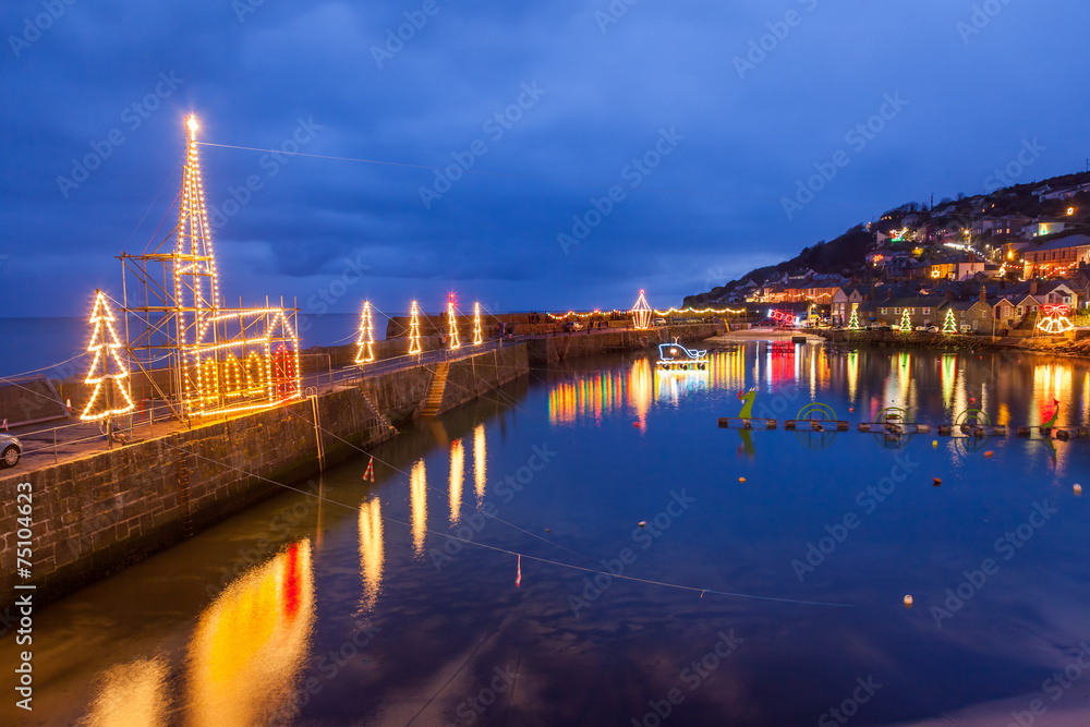 Fototapeta premium Mousehole Christmas Lights Cornwall