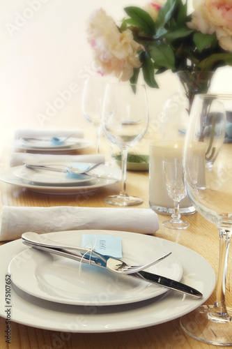 Table setting with blurred background for text space
