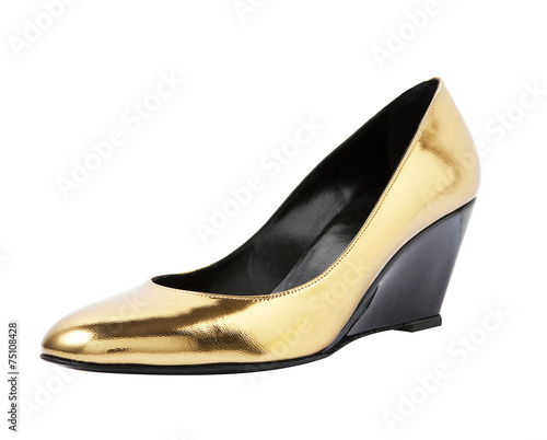 Golden colour high heel on white