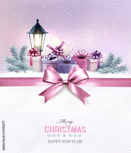 Christmas gift boxes in snow. Vector.
