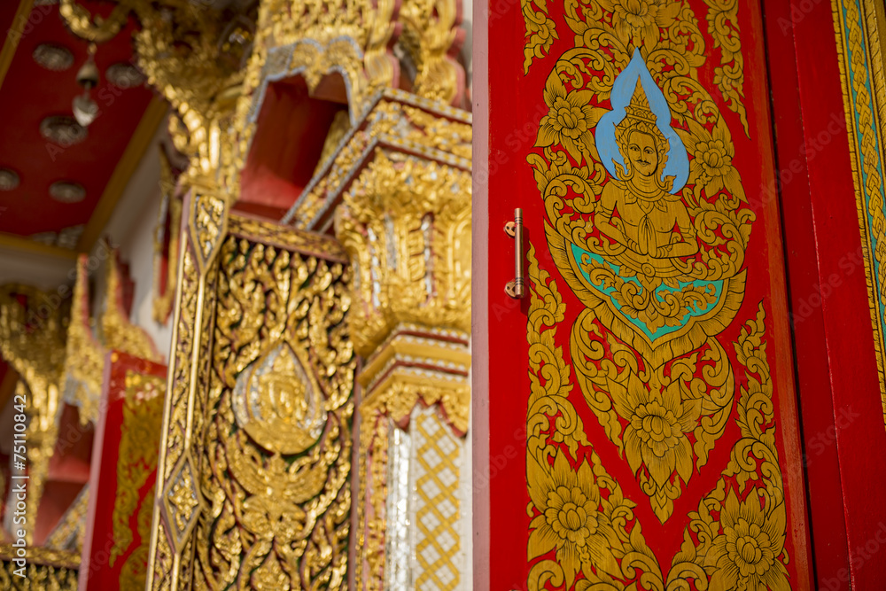 Thai art windows in temple of thailand