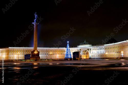Night new year view of the Palace square in St. Petersburg, Russ photo