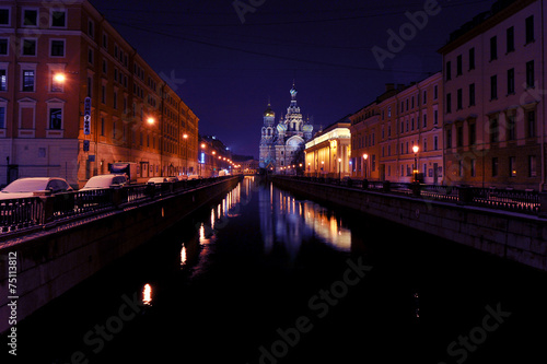 Night new year's view of the Church of the Savior on blood in St