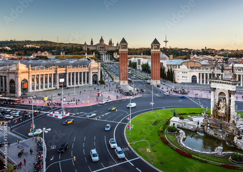 Aerial View on Placa Espanya and Montjuic Hill with National Art photo