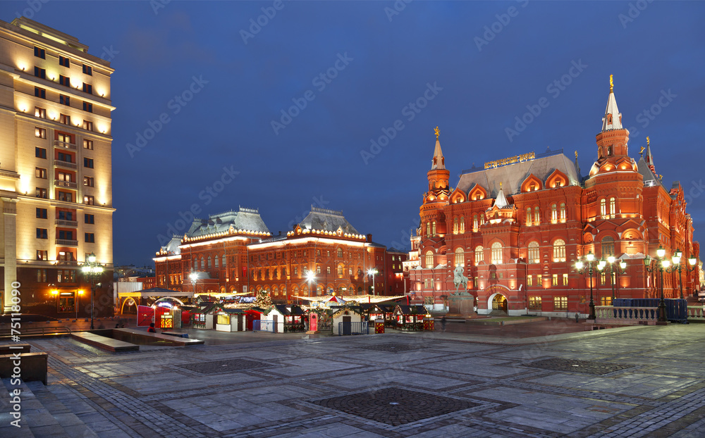 Christmas fair at the Manezhnaya square in Moscow, Russia