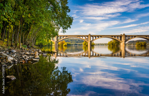 The Veterans Memorial Bridge reflecting in the Susquehanna River