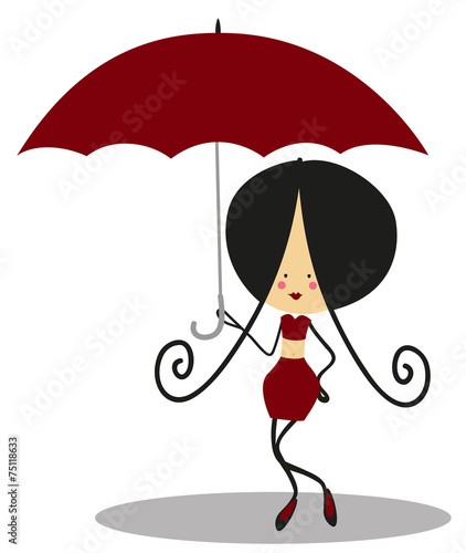 Doodle Girl With Umbrella - Full Color