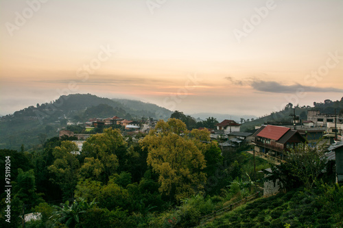 sunset at village on high mountain, Doi Mae Salong, north of Tha
