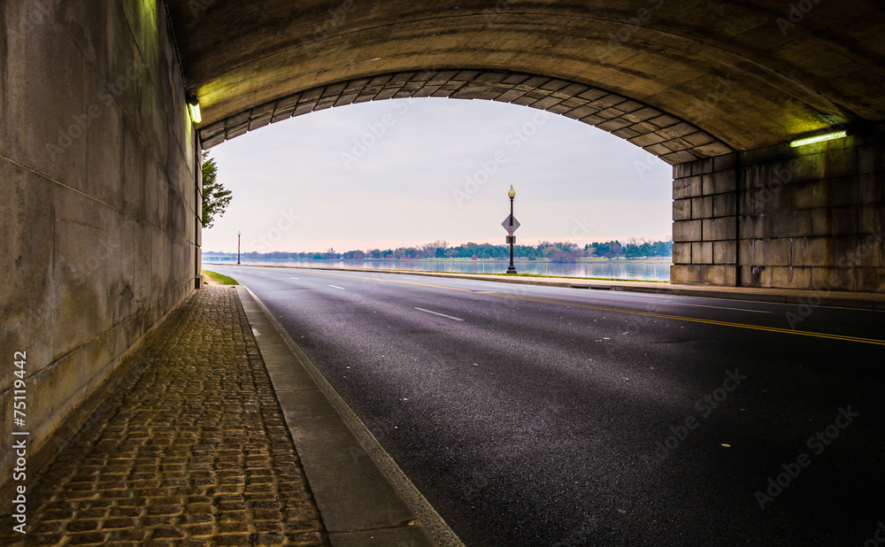 Tunnel on a road along the Potomac River in Washington, DC.