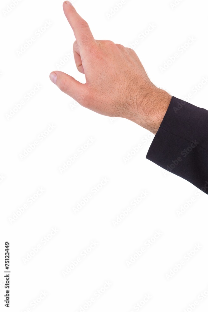 Businessmans hand pointing in suit jacket Businessmans hand pointing in suit jacket