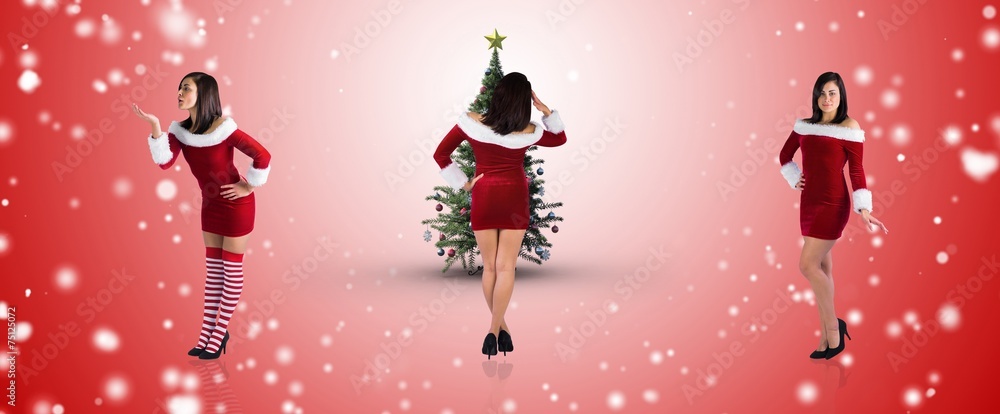 Composite image of different pretty girls in santa outfit