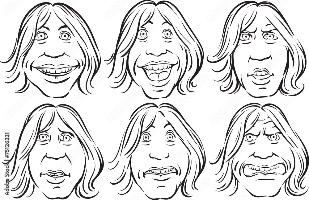 whiteboard drawing - long haired young man portrait set whiteboard drawing - long haired young man portrait set