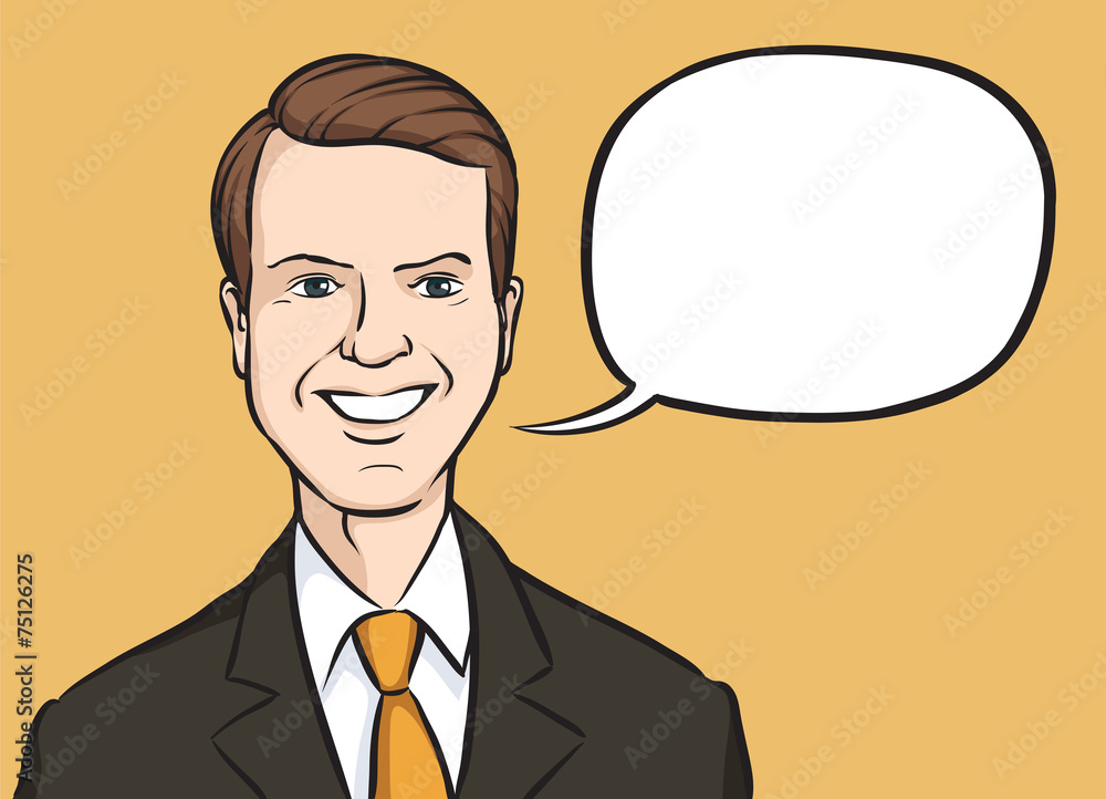 portrait of a smiling manager with speech balloon portrait of a smiling manager with speech balloon